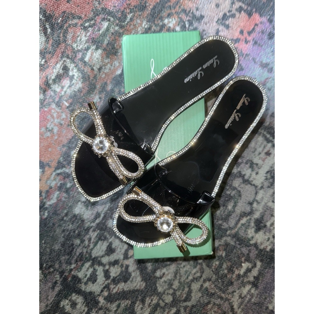 New Lauren Lorraine Slide Sandals Bow And Bling Fit Size 9 Black Breeze